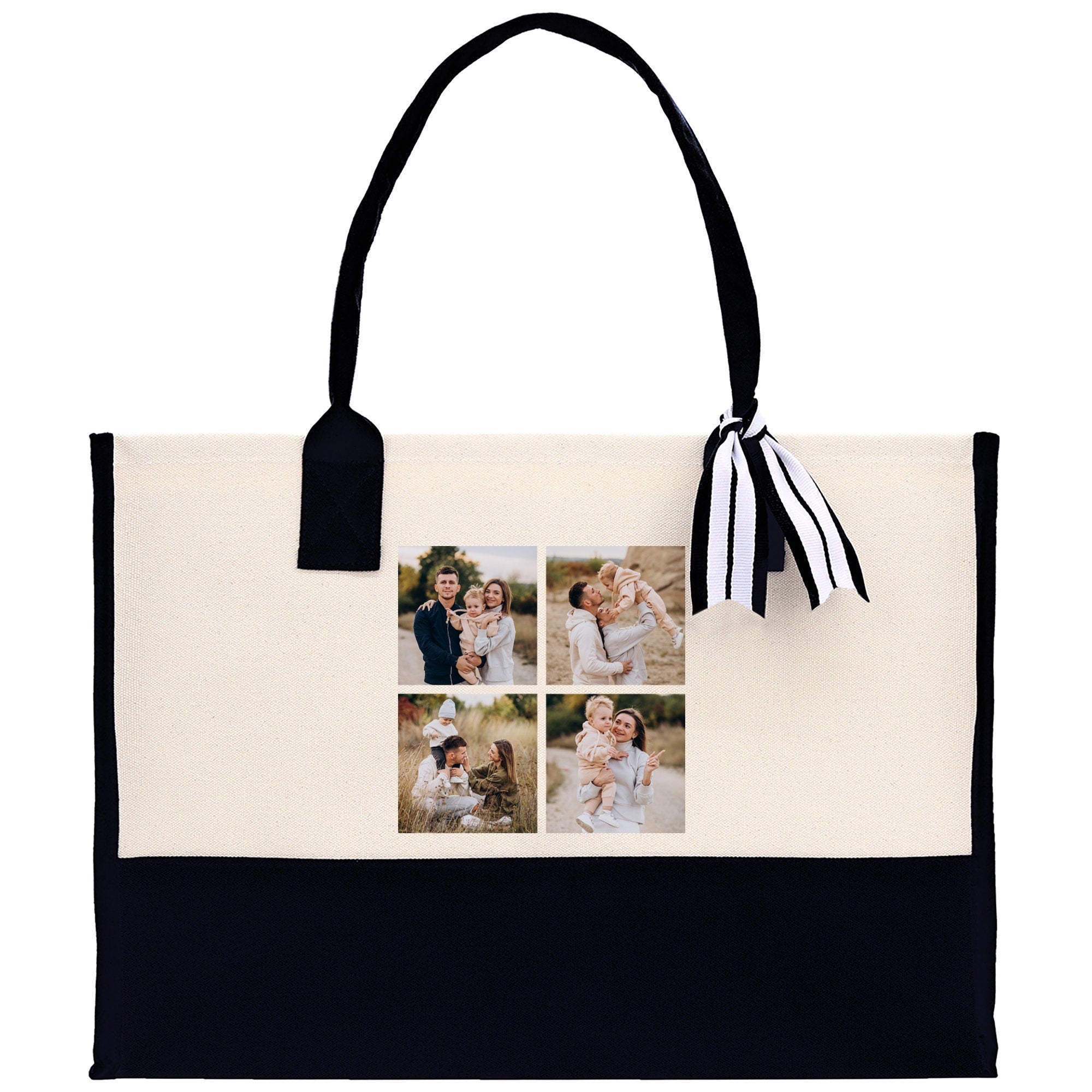 Custom Family Photo Collage and Initial Cotton Canvas Tote Bag Personalized Photo Tote Parent Gift Mothers Day Gift Picture Image Tote